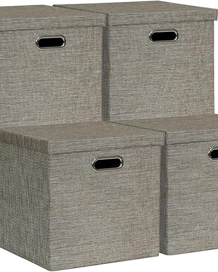 Posprica Storage Bins with Lids,13×13×13 Foldable Storage Cube Baskets Boxes Fabric Drawers for Closet Shelf Cabinet Bookcase,Set of 4,Coffee