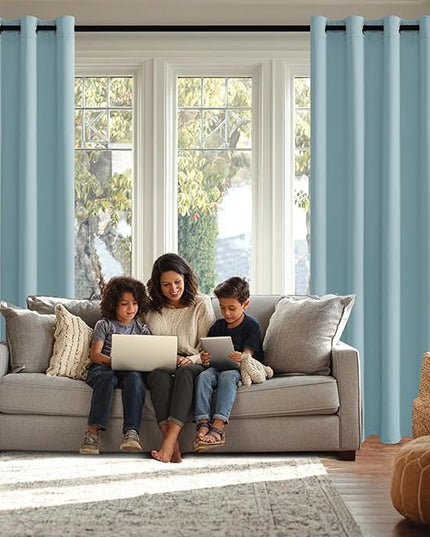 JIUZHEN Light Blue Blackout Curtains with Tiebacks Thermal Insulated, Light Blocking and Noise Reducing Grommet Curtains for and Living Room, Set of 2 Window Curtain Panels, 42 x 54 Inch Length