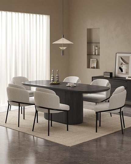Guyii 7-Piece Oval Dining Table Set, 86.61" Modern Kitchen Table with 6 Chairs, Indoor Rectangular Dining Room Table for Kitchen, Living Room, Black