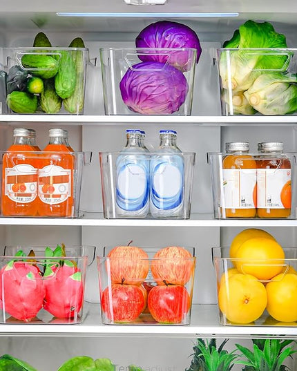 Clear Plastic Storage Bins - 12 Pack Pantry Organizers and Storage,Large Clear Pantry Organizer Bins, Plastic Containers with Handle for Kitchen,Freezer,Cabinet,Closet,Bathroom Under Sink