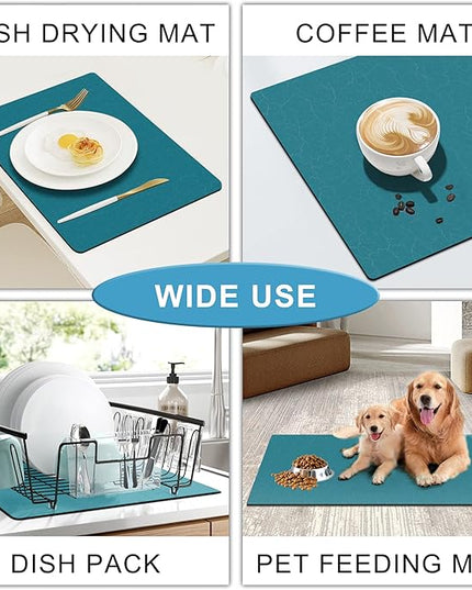 GOLENER Coffee Mat - Hide Stain Rubber Backed Absorbent Dish Drying Mat for Kitchen Counter- Bar Accessories Fit Under Coffee Maker Machine Cafe Pot Espresso Machine Dish Rack