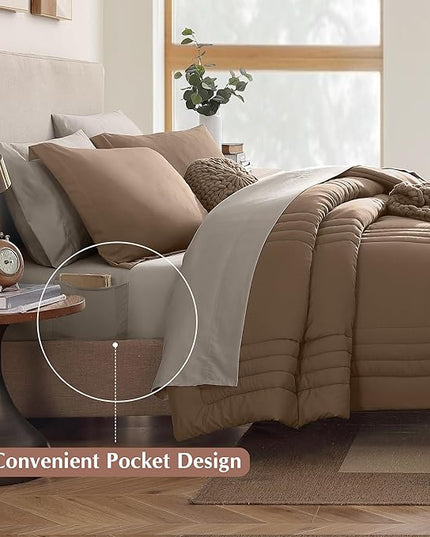 Monbix California King Size Comforter Set - 7 Pieces Bed in a Bag California King, Bedding Sets with Comforter, All Seasons Comforter Bed Set with Sheets, Pillowcases & Shams