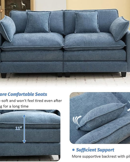 76'' Cloud Deep Seat Loveseat, Upholstered Chenille Modular 2-Seats Sectional Sofa Couch, Modern Comfy Settee Loveseat for Living Room Set, Small Apartment, Blue