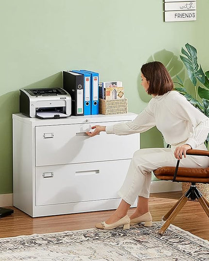 Letaya 2 Drawer Metal Filing Organization Office Cabinets with Lock,Lateral File Cabinets for Home Office Hanging Files Letter/Legal/F4/A4 Size (2 Drawer-White)