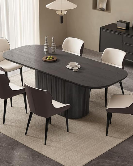 Guyii 86.61" Oval Dining Table Set with 6 Chairs, Modern Kitchen Table Set, Indoor Rectangular Dining Room Table for Kitchen, Bar, Living Room, Home, Black