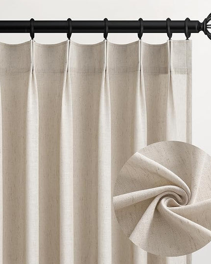 102 Inches Long Oatmeal Colored Pinch Pleat Sheer Curtains with Hooks,Back Tab Semi Transparentes Light Filtering Linen Cotton Blend Ocher Tone Rustic Cabin Style Drapes Curtains,40x102 inch Length