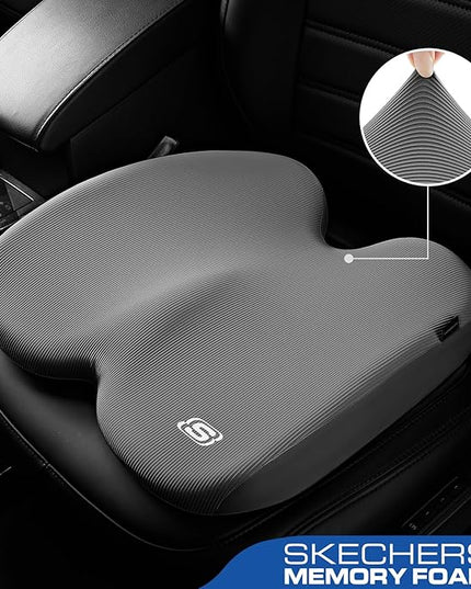 Skechers Seat Cushion, Ergonomic Memory Foam Cushion for Long Sitting Hours on Office & Home Chair, Car Seat Cushion for Sciatica, Coccyx Cushion,Gray