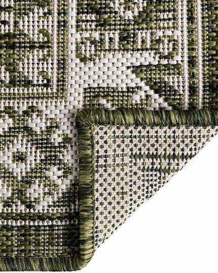 Rugs.com Outdoor Aztec Collection Rug – 13 Ft Square Green Flatweave-Pile Rug Perfect for Living Rooms, Kitchens, Entryways