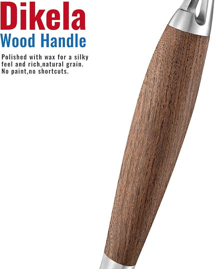 Heavy-Duty Dikela Wooden BBQ Grilling Tools Set. Extra Thick Stainless Steel Multi-Function Spatula, Fork & Tongs | Essential Accessories for Barbecue & Grill. Ideal Gift for Father