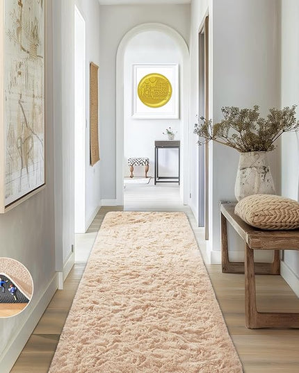 Ophanie Runner Rug for Hallway, 2x6 Upgrade Non-Slip Fluffy Soft Bedside Rugs, Bedroom Living Room Beige Shaggy Carpet for Kids Girls Boys Dorm Nursery Home Decor Aesthetic