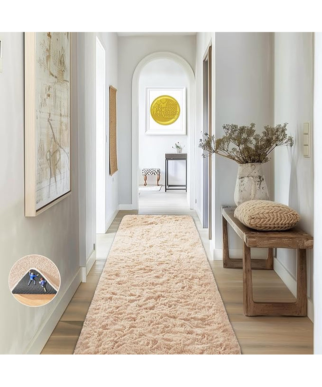 Ophanie Runner Rug for Hallway, 2x6 Upgrade Non-Slip Fluffy Soft Bedside Rugs, Bedroom Living Room Beige Shaggy Carpet for Kids Girls Boys Dorm Nursery Home Decor Aesthetic