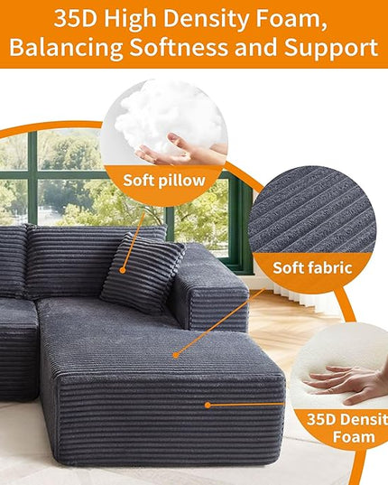 103.54'' Sectional Sofa, Flannel Fabric L Shaped Sofa, 4 Seat Modern L Shape Couch with 2 Pillows Left Hand Lounge for Living Room, Office