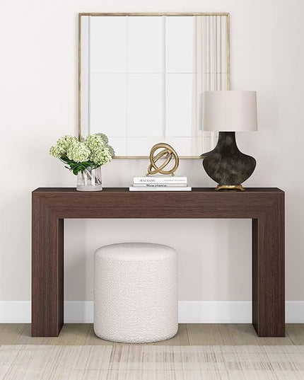 Plank+Beam Grand Console Table, 56 Inch Solid Wood Modern Sofa Table, Narrow Entryway Table for Hallway, Behind The Couch, Living Room, Foyer, Walnut Wirebrush