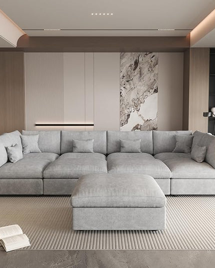 WJShome Cloud Couch for LivingRoom,190" U Shaped Modular Sectional Sofa with Ottoman,Down Filled 9 Seater Convertible Sleeper Sofa Bed Oversized Furniture Sets,Gray