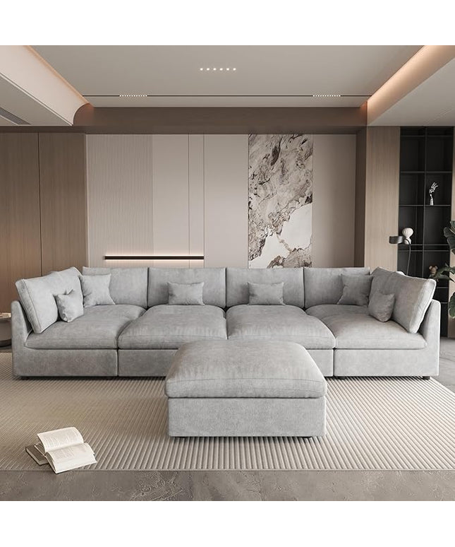 WJShome Cloud Couch for LivingRoom,190" U Shaped Modular Sectional Sofa with Ottoman,Down Filled 9 Seater Convertible Sleeper Sofa Bed Oversized Furniture Sets,Gray
