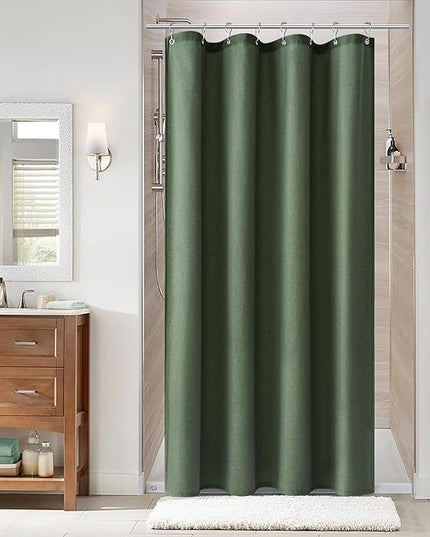 Naturoom 42 Inch Shower Curtain - Stall Narrow Half Green Linen Ultra Thick Fabric Shower Curtain Set with Hooks, Boho Farmhouse Rustic RV Camper Bath Curtains for Bathroom, Olive Green, 42x72