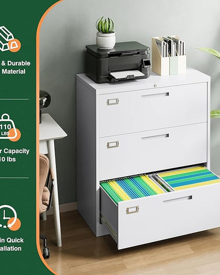 Letaya 3 Drawer File Cabinets with Lock,Metal Lateral Filing Cabinets for Home Office Organization Hanging Storage Letter/Legal/F4/A4(Assembly Required)