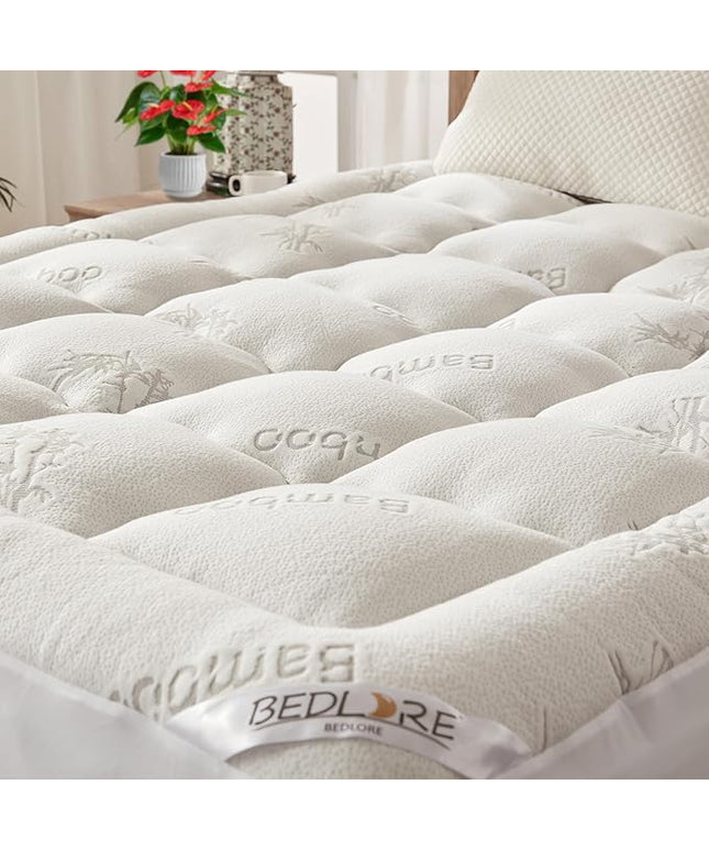 BEDLORE RV Queen Mattress Topper Viscose Derived from Bamboo,Pillow Top Mattress Pad with Stretchable Pockets for 6-18 inches Mattress, Soft Breathable Mattress Topper for Back Pain Relief
