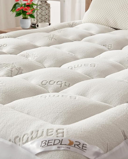 BEDLORE Twin Mattress Topper Viscose Derived from Bamboo, Thick Pillow Top Mattress Pad with Stretchable Pockets for 6-15 inches Mattress, Soft Breathable Mattress Topper for Back Pain Relief