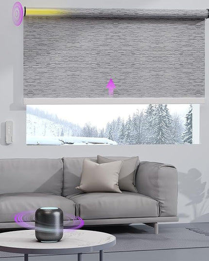 Astomi Motorized Roller Shades for Windows, Blackout Automatic Blinds with Remote, Smart Blinds, Voice Control, Compatible with Alexa, Google, Custom Size, Jacquard Grey