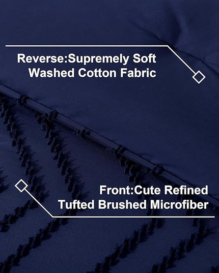 Litanika Queen Size Comforter Set with Sheets Navy Blue - 7 Pieces Bed in a Bag Queen Chevron Tufted Complete Bedding Sets with Comforter, Sheets, Pillowcases & Shams