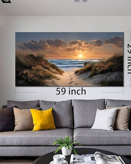 Ouzzlie Brown Wall Art Sunset Wall Decor Landscape Picture Art Print Seascape Canvas Large Coastal Blue Ocean Artwork for Living Room Bedroom Office 29" x 59"
