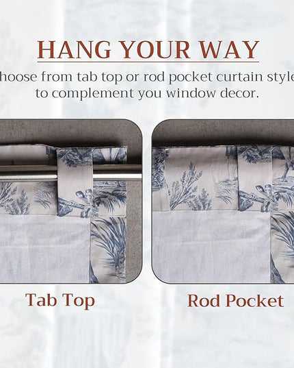 Maison d' Hermine Curtains for living room 100% Cotton 124 inch length Two Panels Light Filtering Toile Curtains for Bedroom Windows with rod and loop Pockets Drapes (The Miller Denim, 50"W x 124"L)