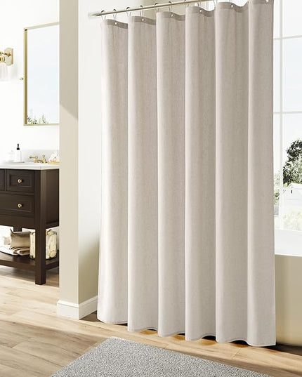 Naturoom Apricot Linen Shower Curtain, Cloth Textured Fabric Shower Curtain Set with Hooks, Simple Elegant Modern Farmhouse Country Ultra Thick Bath Curtains for Bathroom,Water Repellent,72x78