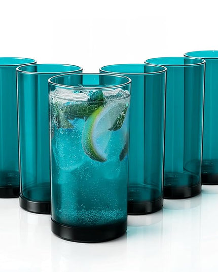 Zulay Kitchen Acrylic Glasses Drinkware - 6 Piece Unbreakable Plastic Tumblers - BPA-Free, Reusable Plastic Drinking Glasses for Home & Outdoors - Lead-Free & Dishwasher Safe - Turquoise - (24oz)