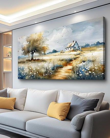 FUHAIHUA Canvas Wall Art For Living Room Large Wall Decor For Bedroom Modern Office Decorations Pastoral Pictures Scenery Watercolour Wall Paintings Artwork Farmhouse Home Decor Mural 24x48 In