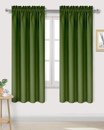 DWCN Olive Green Room Darkening Blackout Curtains - Thermal Insulated Privacy Energy Saving Window Curtain Drapes 38 x 72 inch Length, Set of 2 Bedroom Living Room Curtains