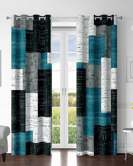 Rustic Blue Grey 100% Blackout Curtains for Bedroom 96 inch Long 2 Panels Set Gray Modern Abstract Geometric Black Out Curtains Insulated Room Darkening Window Drapes for Living Room, 52Wx96L