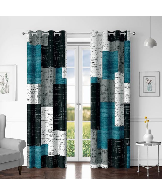 Rustic Blue Grey 100% Blackout Curtains for Bedroom 84 inch Long 2 Panels Set Gray Modern Abstract Geometric Black Out Curtains Insulated Room Darkening Window Drapes for Living Room, 52Wx84L