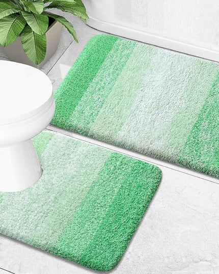 OLANLY Bathroom Rug Set 2 Piece, Soft Absorbent Microfiber Bath Mats and U-Shaped Contour Toilet Rug, Non-Slip, Machine Wash Dry, Plush Shaggy Bath Mats for Bathroom (24"x16"+24"x20", Green)