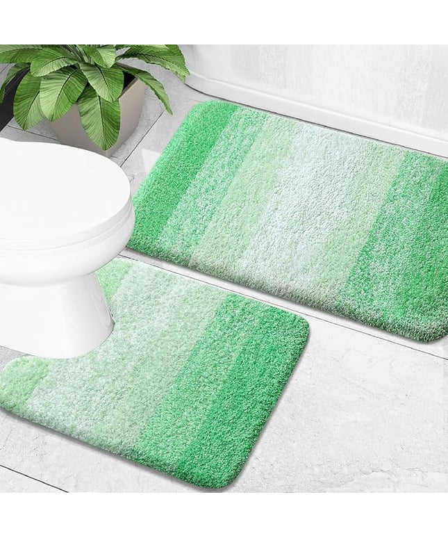 OLANLY Bathroom Rug Set 2 Piece, Soft Absorbent Microfiber Bath Mats and U-Shaped Contour Toilet Rug, Non-Slip, Machine Wash Dry, Plush Shaggy Bath Mats for Bathroom (24"x16"+24"x20", Green)