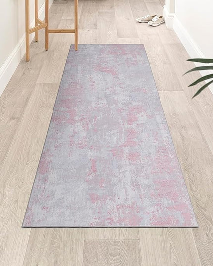 Modern Abstract 2x7 Runner Rug Washable Non Slip Stain Resistant Rug for Hallway Kitchen Bedroom Non Shedding Low Pile Indoor Floor Cover,Grey Pink