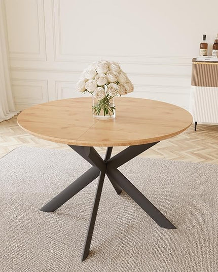 43.2"-59.1" Extendable Round Dining Table, Mid Century Modern Wooden Round Table, Leisure Oak Coffee Table,Saving Space