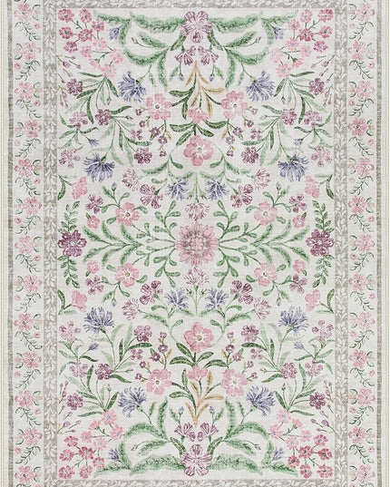 Wonnitar Boho Floral Area Rug 6x9, Washable Purple Rugs for Bedroom Girls, Non Slip Ultra-Thin Soft Indoor Baby Carpet for Nursery Dorm Kids Room Living Room, Light Purple/Pink