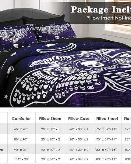 Comforter Set King Size, Moth Dead 7 Pcs Bedding for Kids and Adults, Butterfly Halloween Animal Bed Sheet Sets with Fitted Sheet 2 Pillowcases & 2 Shams for Bedroom Bed Decor