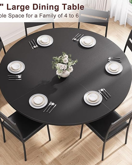 51'' Round Dining Table for 6,Kitchen Dining Room Circle Dinner Pedestal Table,Space Saving Wood Kitchen & Dining Room Furniture (Black, 51In)