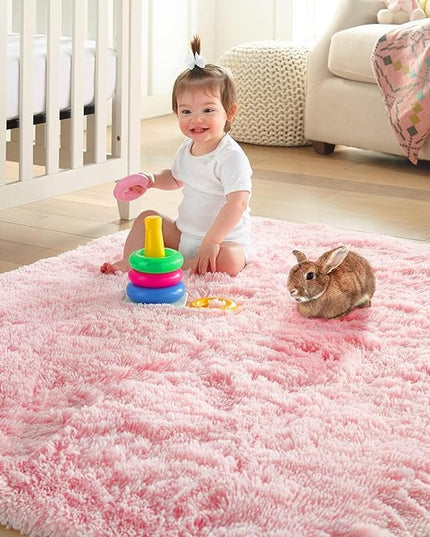 Ophanie 3x5 Pink Rug, Bedside Preppy Dorm Area Rug, College Essentials Non Slip Small Carpets for Bedroom, Anti Slip Fluffy Living Room Rugs Home Decor Aesthetic, Nursery