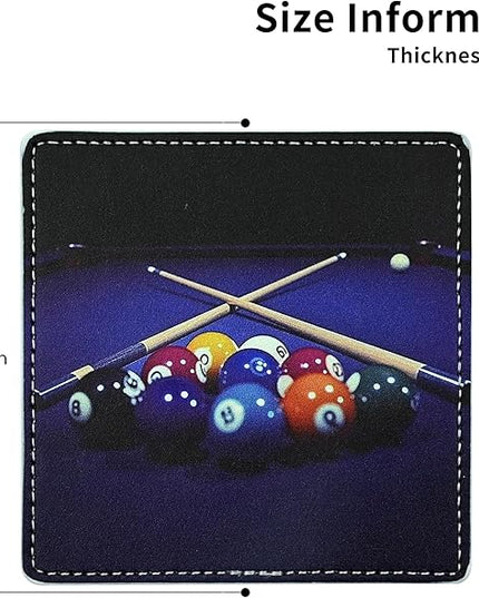 Marble Coasters Square Leather Drinks Coaster Set with Holder for Coffee Table Bar Home Decor 4 Inches Set of 6 (Billiards, One Size)