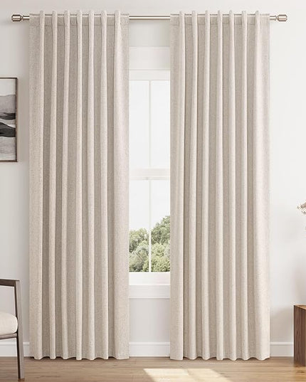 Guken Oatmeal Linen Blackout Curtains 80 Inch Length 2 Panels Set for Living Room Bedroom Back Tab Thermal Insulated 100% Black Out Linen Drapes Room Darkening Window Curtains 80 Inches Long