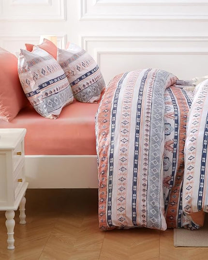 MUXHOMO Boho Pink Bed in a Bag King 7 Pieces, King Comforter Set Reversible Botanical Flowers Design, Ultra Soft & Breathable Bedding Sets with Comforter, Sheets, Pillowcases & Shams
