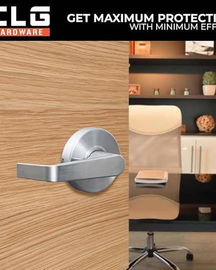 CLG HARDWARE Commercial Lever Door Lock - Heavy-Duty Locking Door Handle, Designer Door Handles, Cylindrical Lever Lock, Non-Handed Grade 2 Industrial Door Handle, 26D Satin Chrome, Entrance Keylock