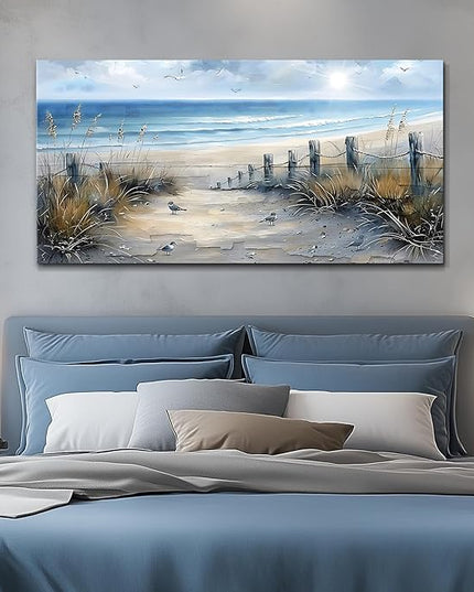 FUHAIHUA Canvas Decorations For Living Room Large Wall Art For Office Modern Bedroom Wall Decor Beach Wall Painting Blue Ocean Sea Wave Pictures Artwork Aesthetics Posters Home Decor 24X48 In