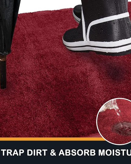PURRUGS Dirt Trapping Door Mat 24" x 59", Non-Slip Machine Washable Entry Rug, Shoe Scraper, Dog Doormat, Super Absorbent Welcome Mat for Front & Back Door, Muddy Shoes & Paws, Burgundy Red