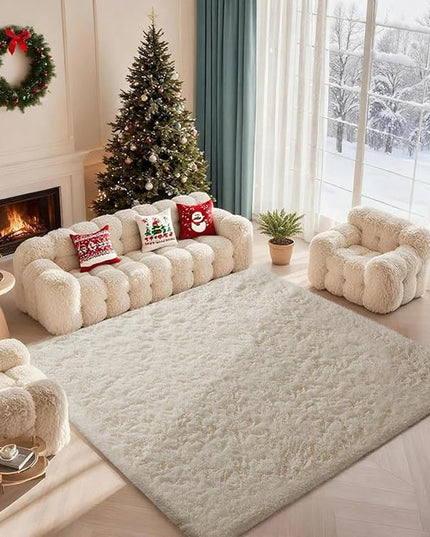 Ophanie Rugs for Living Room, Upgrade Non-Slip Fluffy Soft 5x8 Area Rug, Shag Large Fuzzy Plush Carpets for Bedroom Ivory, Shaggy Kids Boys Girls Dorm Nursery Home Decor Aesthetic