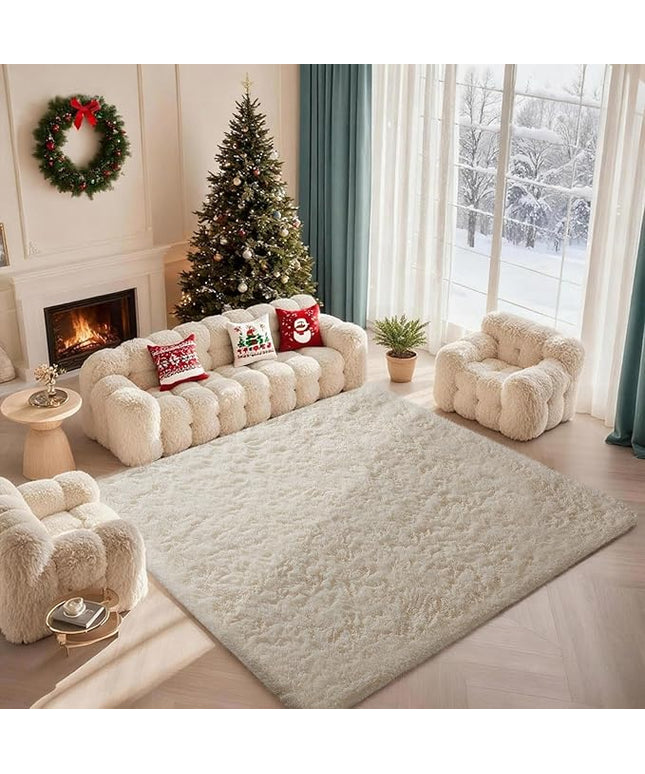 Ophanie Rugs for Living Room, Upgrade Non-Slip Fluffy Soft 5x8 Area Rug, Shag Large Fuzzy Plush Carpets for Bedroom Ivory, Shaggy Kids Boys Girls Dorm Nursery Home Decor Aesthetic