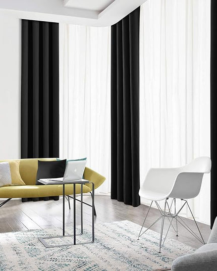 Blackout Curtains for Bedroom Thermal Insulated Light Blocking Room Darkening Curtains Solid Grommet Window Drapes for Living Room, Set of 2 Curtain Panels 62 W x 106 L inch Long Black